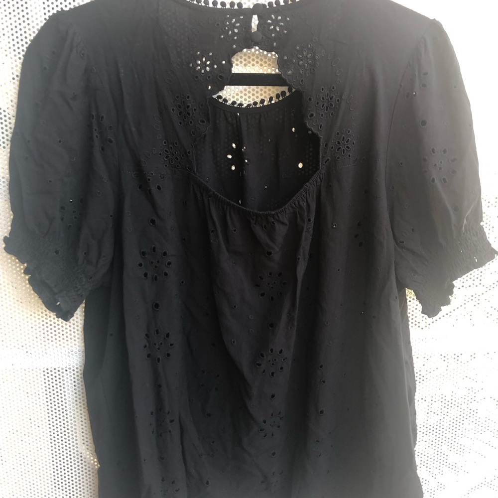 torrid Black Eyelet Keyhole Short Sleeve Blouse